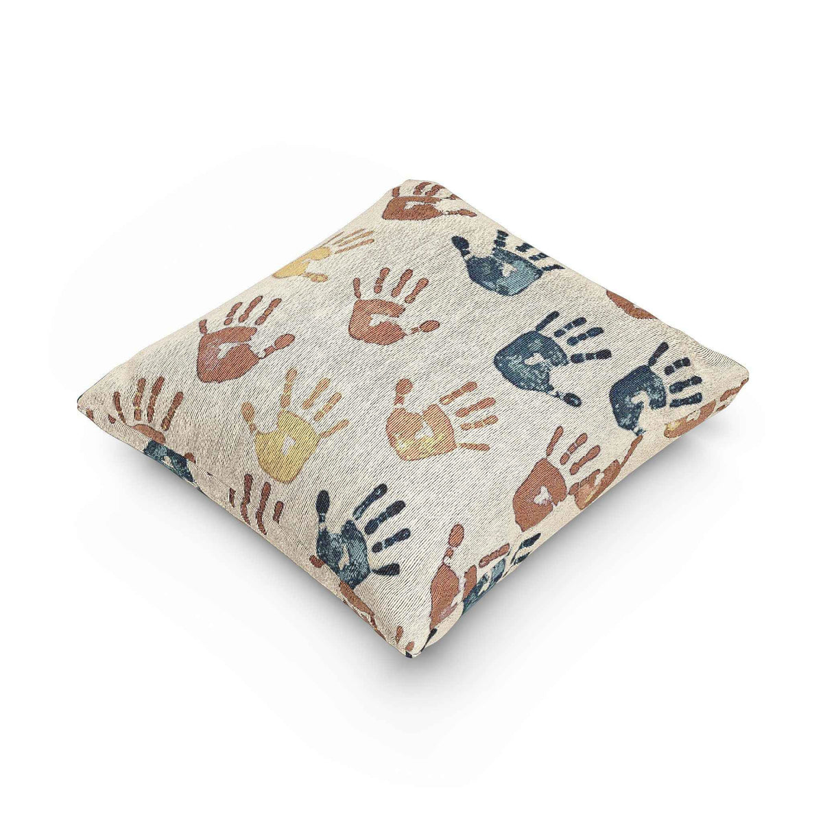 Handprint Pattern Woven Pillow | Boho Kids Nursery Throw Pillow
