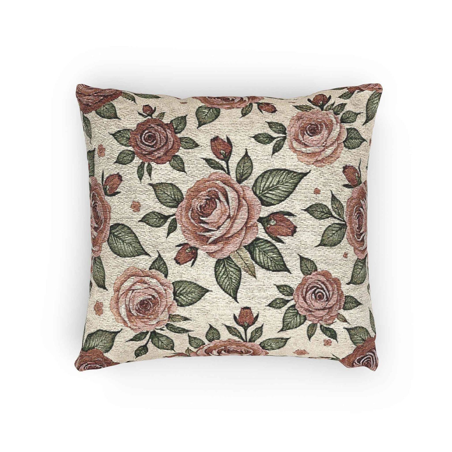 Vintage Rose Floral Woven Pillow | Tapestry Rose Throw Pillow
