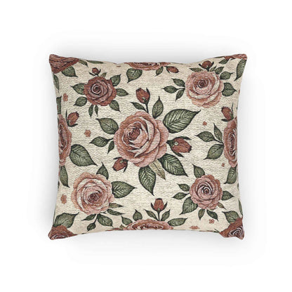 Vintage Rose Floral Woven Pillow | Tapestry Rose Throw Pillow
