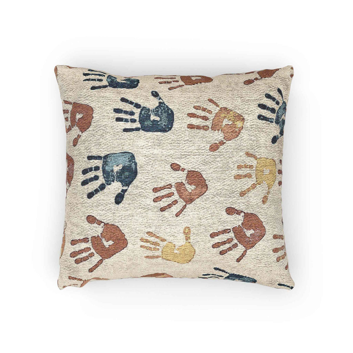 Handprint Pattern Woven Pillow | Boho Kids Nursery Throw Pillow