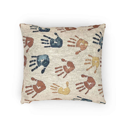 Handprint Pattern Woven Pillow | Boho Kids Nursery Throw Pillow