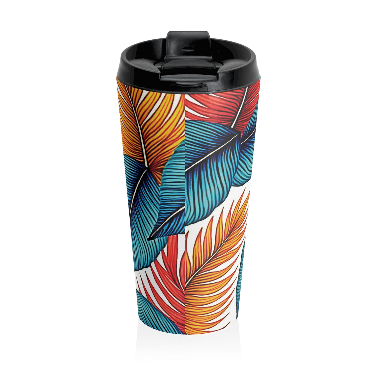 Tropical Leaf Pattern Stainless Steel Travel Mug | Colorful Palm Leaves