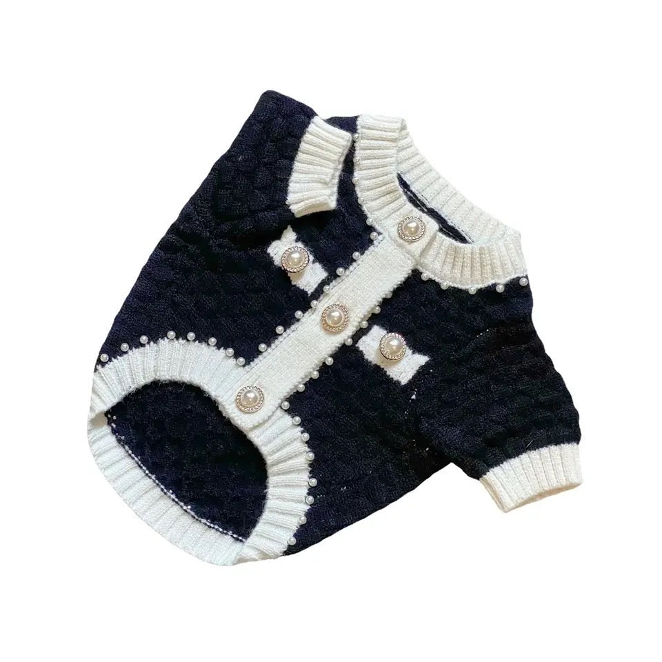 Coco Chewnel Pearl Cardigan Dog Sweater | Button Up Dog Sweater