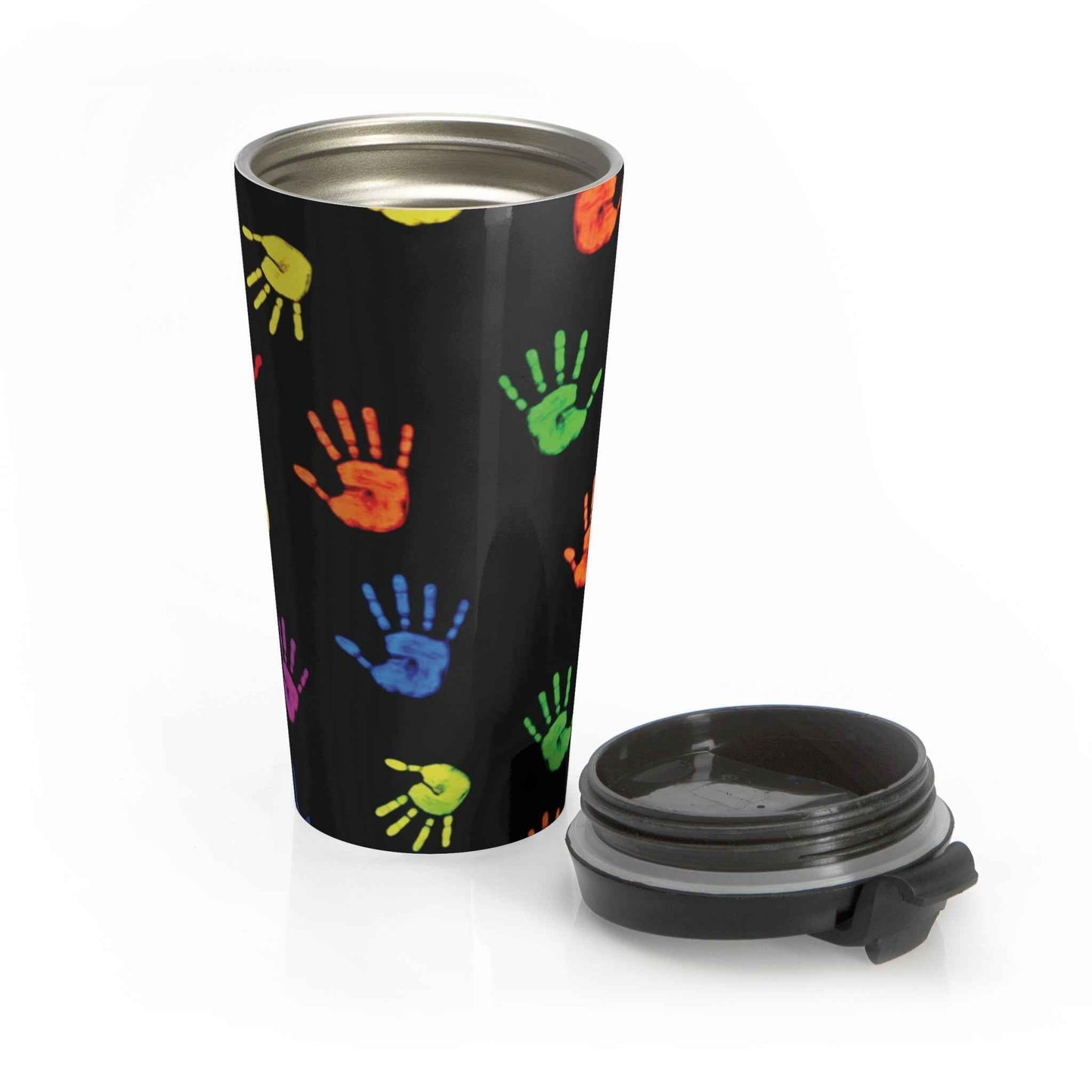Travel Mug — Colorful Handprint Pattern Stainless Steel Tumbler