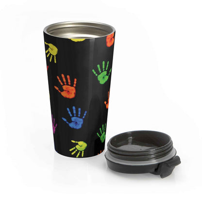 Travel Mug — Colorful Handprint Pattern Stainless Steel Tumbler