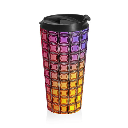 Colorburst Geometric Stainless Steel Travel Mug — Insulated Rainbow Pattern