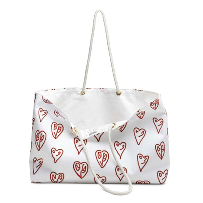 Hand drawn Red Hearts Weekender Bag | Valentine Pattern Tote| Large Tote Bag| Busy mom bag| Gift for mom| Beach Tote Bag