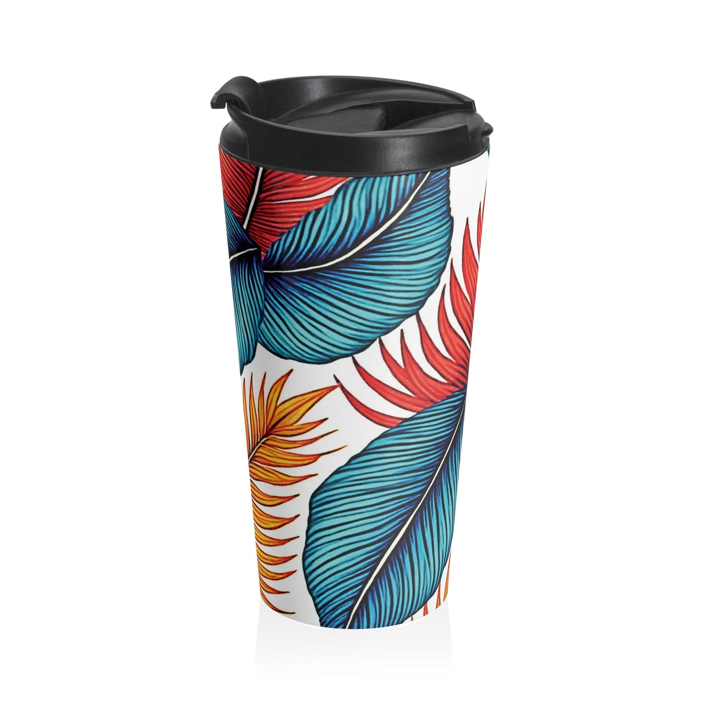 Tropical Leaf Pattern Stainless Steel Travel Mug | Colorful Palm Leaves