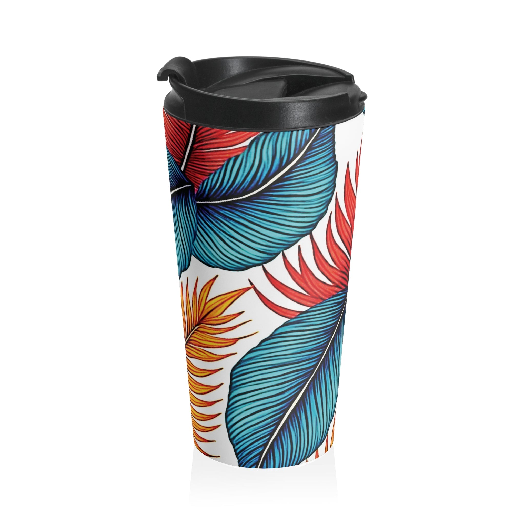 Tropical Leaf Pattern Stainless Steel Travel Mug | Colorful Palm Leaves