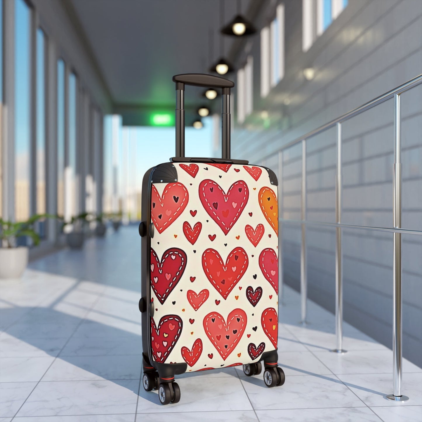 Heart Pattern Carry-On Suitcase — Red & Orange Valentine Travel Luggage