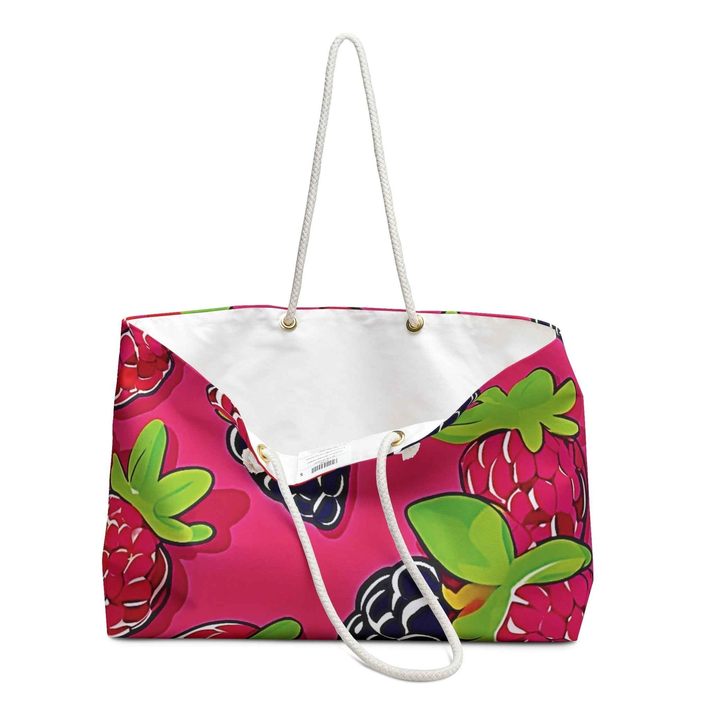 Raspberry Blackberry Pattern Weekender Bag | Bright Pink Berry Large Tote Bag