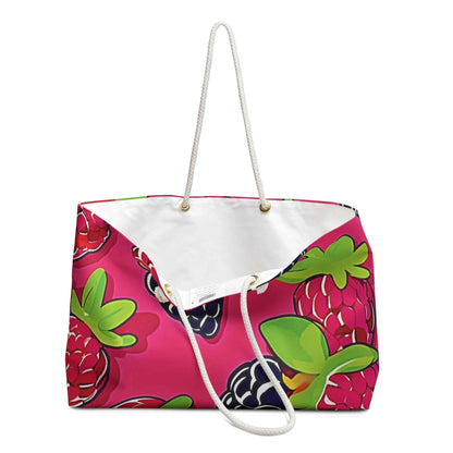 Raspberry Blackberry Pattern Weekender Bag | Bright Pink Berry Large Tote Bag