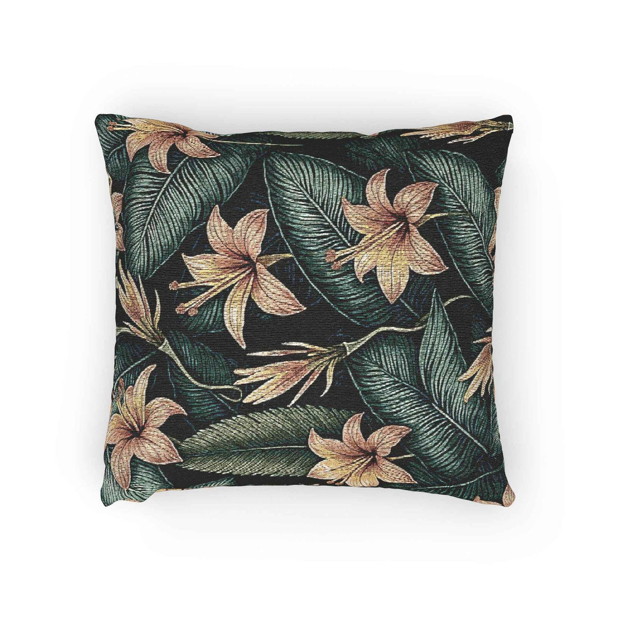 Tropical Lily Pattern Woven Pillow | Botanical Floral Throw Pillow