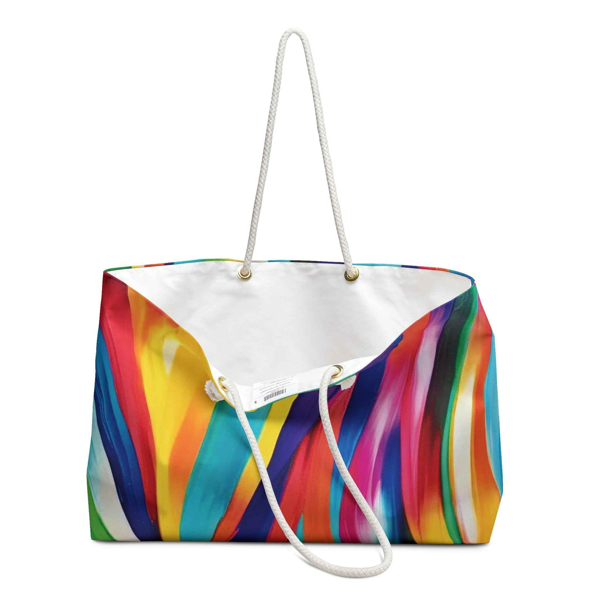 Colorful Abstract Wave Weekender Bag | Rainbow Stripes  Large Tote Bag