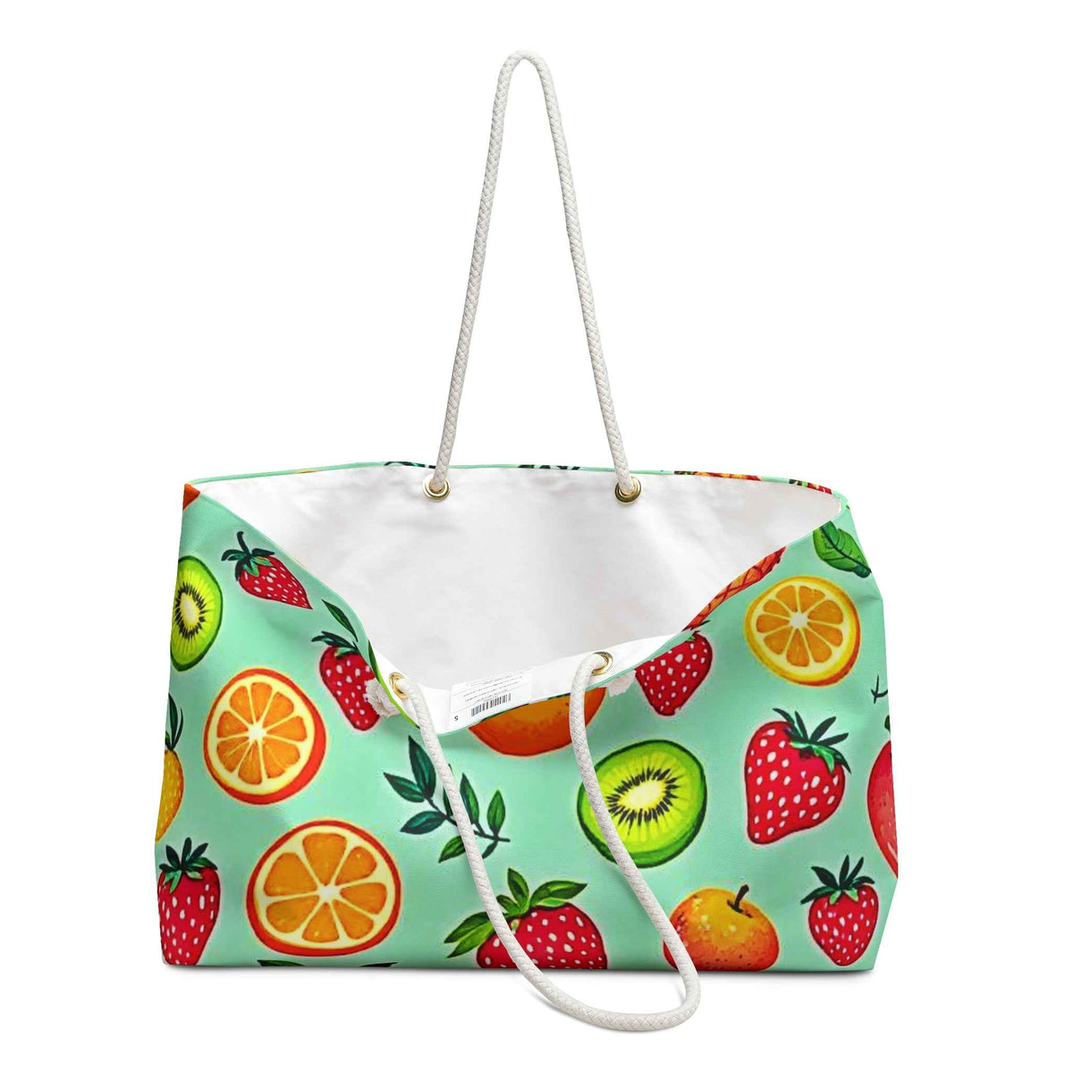 Tropical Fruit Pattern Weekender Bag | Citrus Strawberry Kiwi Beach Tote | Large Tote Bag