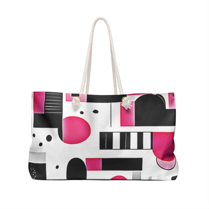 Pink Black Geometric Weekender Bag | Abstract Shapes Large Tote Bag