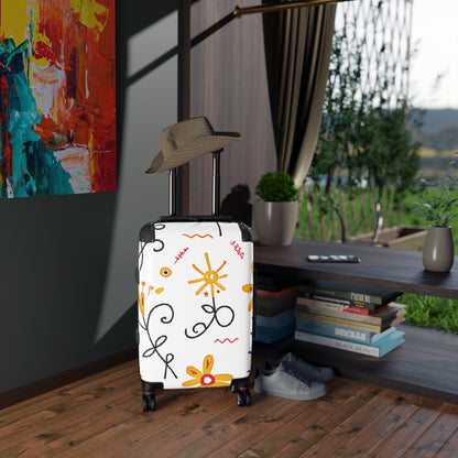 Floral Doodle Suitcase – Yellow Flower Pattern Carry-On Luggage