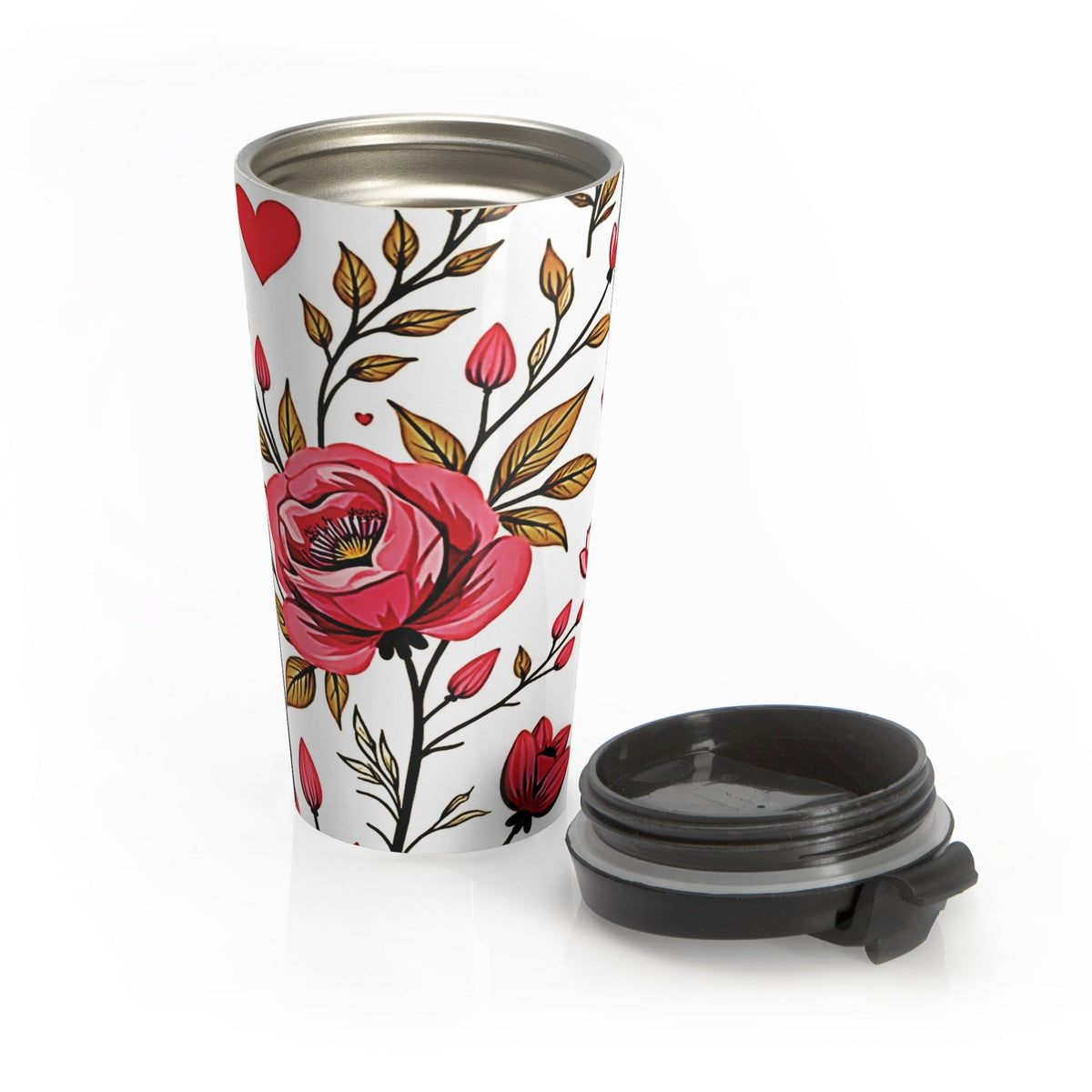 Red Rose Floral Pattern Travel Mug | Stainless Steel Tumbler