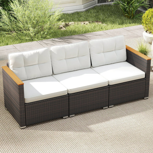 3-Seat Patio Couch Sofa with Deep Seating and Cushion-White