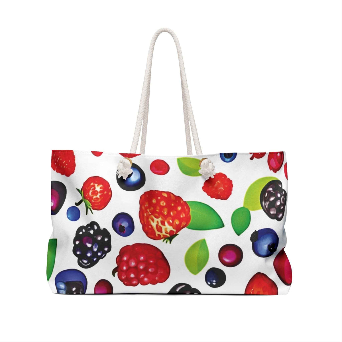 Mixed Berries Pattern Weekender Bag | Strawberries Blueberries Blackberries, Large Tote Bag