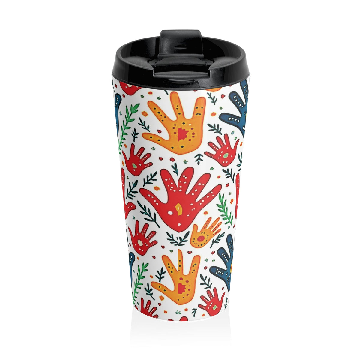 Travel Mug — Colorful Handprint Pattern Stainless Steel Tumbler