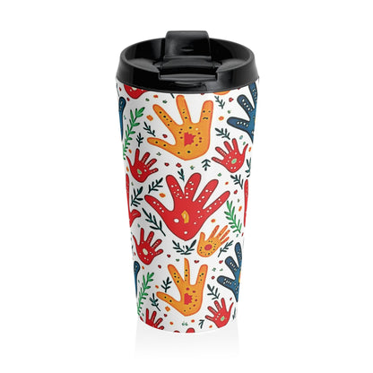Travel Mug — Colorful Handprint Pattern Stainless Steel Tumbler