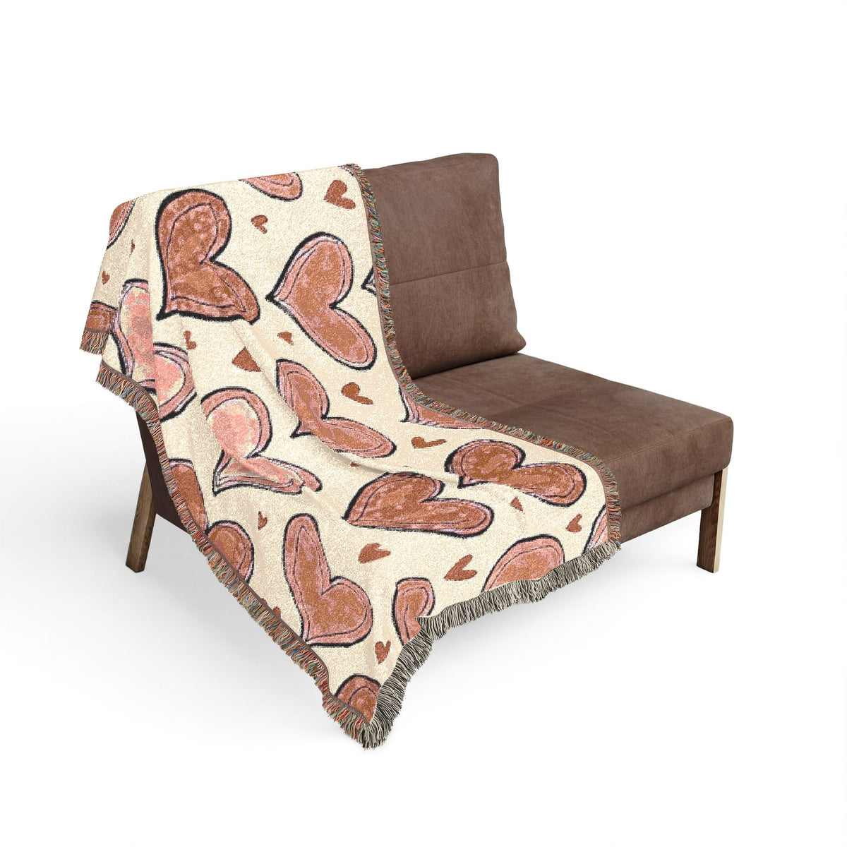 Woven Throw Blanket — Hand-Drawn Heart Pattern, Cozy Valentine’s Decor