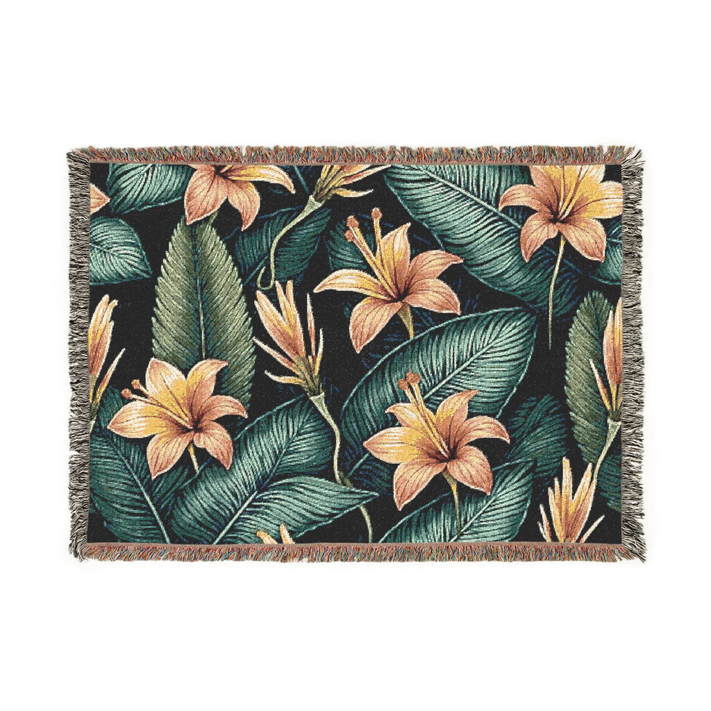 Tropical Lily Woven Blanket — Floral Throw for Living Room & Patio