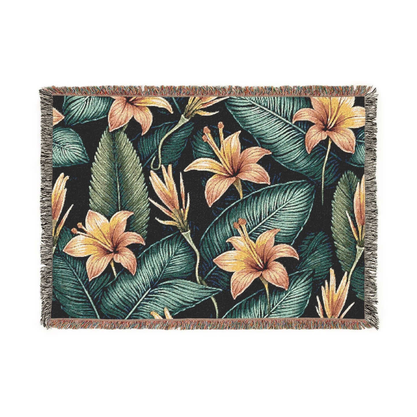 Tropical Lily Woven Blanket — Floral Throw for Living Room & Patio