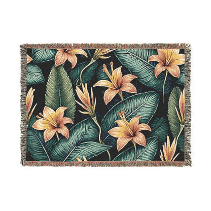 Tropical Lily Woven Blanket — Floral Throw for Living Room & Patio