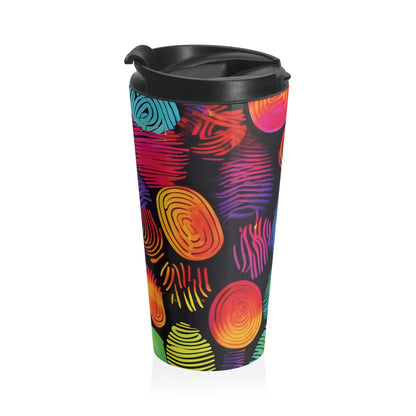 Rainbow Fingerprint Pattern Travel Mug | Colorful Swirl Stainless Steel