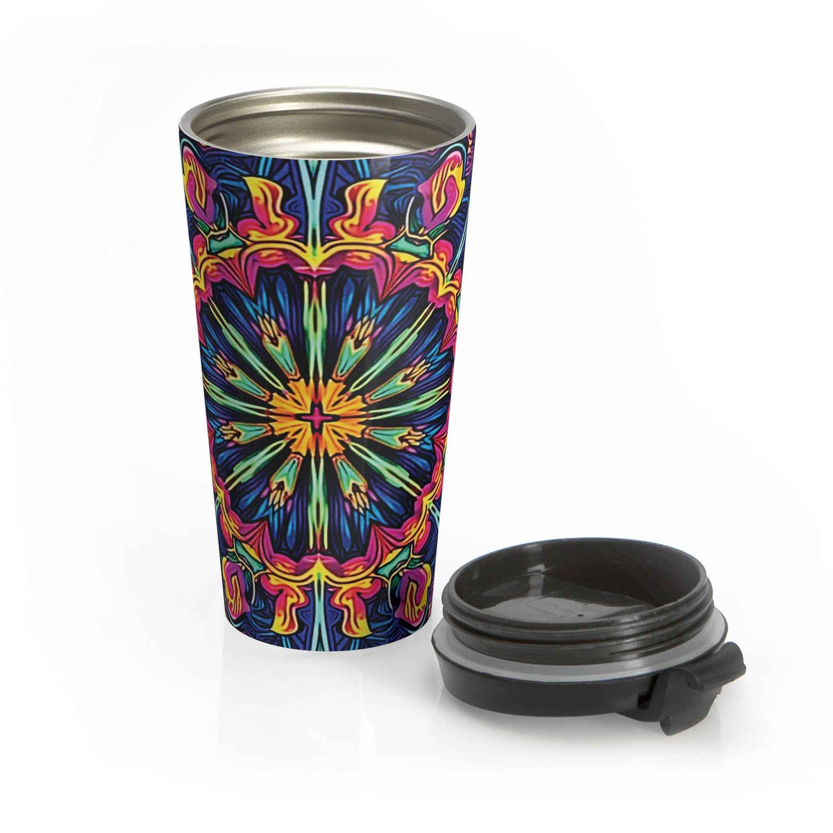 Kaleidoscope Neon Mandala Stainless Steel Travel Mug