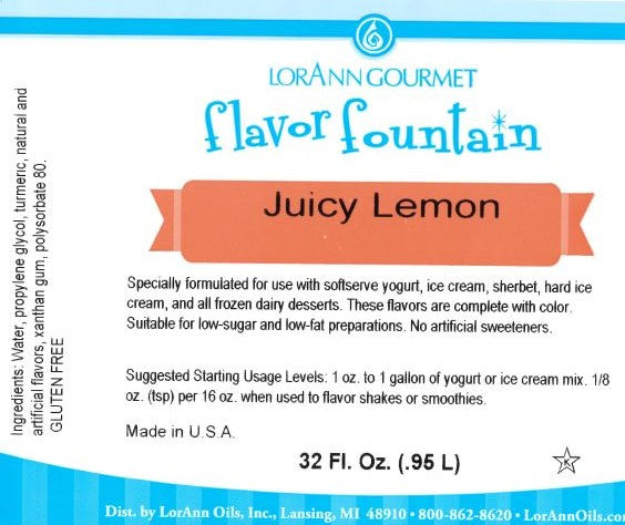 'REDUCED TO CLEAR' Juicy Lemon Flavor Fountain - 3 x 32 oz. - Ice Cream and Beverage Flavors - LorAnn Oils - Canadian Distribution - Ships Free Within Canada on Orders Above CAD $199