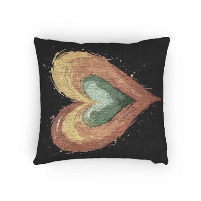 Handpainted Heart Woven Pillow | Boho Heart Decorative Pillow