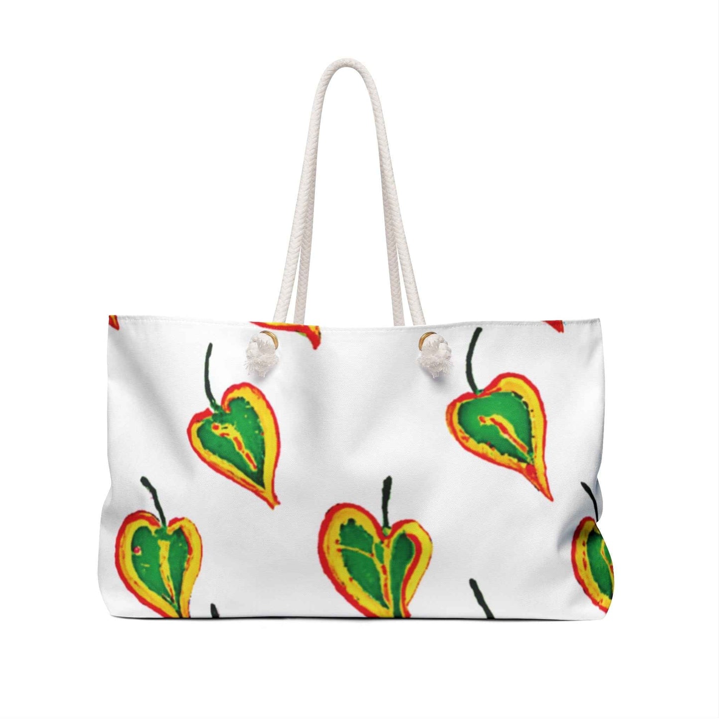 Green Heart Leaf Weekender Bag | Hand-Painted Botanical Pattern