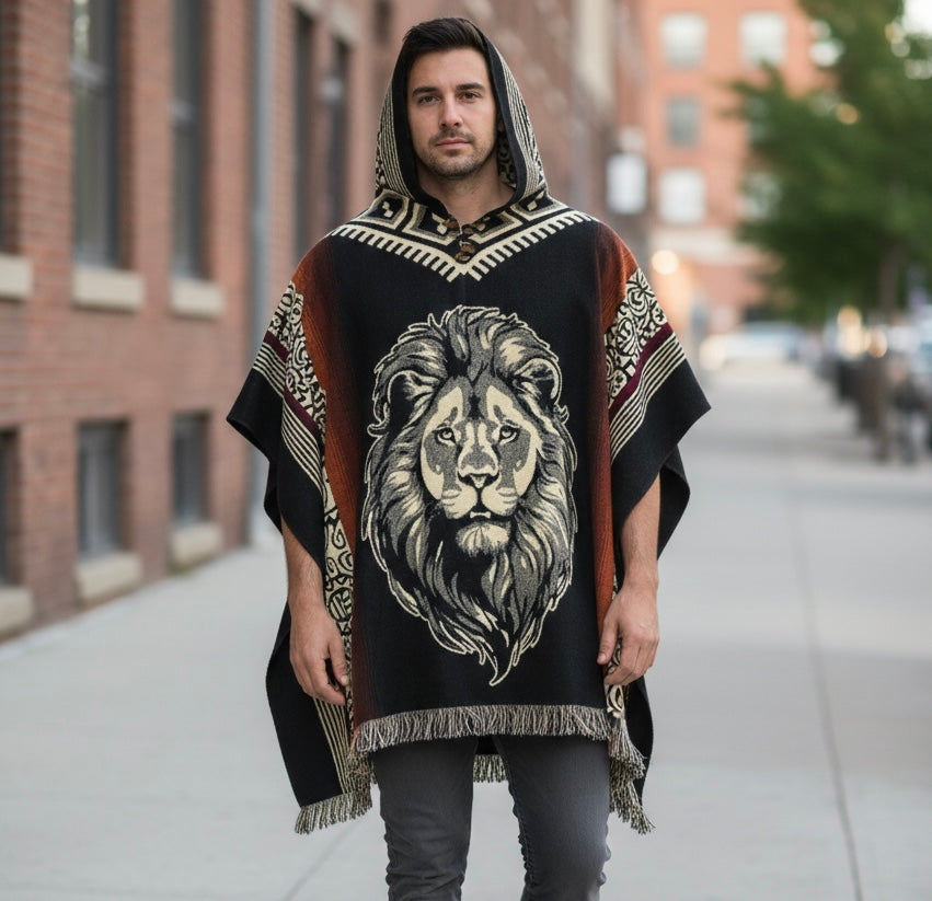 Lion head HandMade Wool Poncho