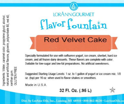 Red Velvet Flavor Fountain - 4 oz. - 32 oz. - Ice Cream and Beverage Flavors - LorAnn Oils - Canadian Distribution - Ships Free Within Canada on Orders Above CAD $199