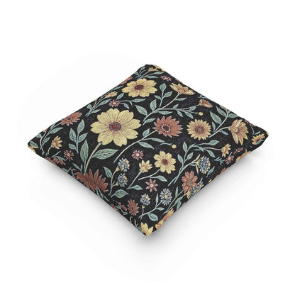Vintage Floral Woven Pillow | Tapestry Sunflower Cushion, Botanical Throw Pillow