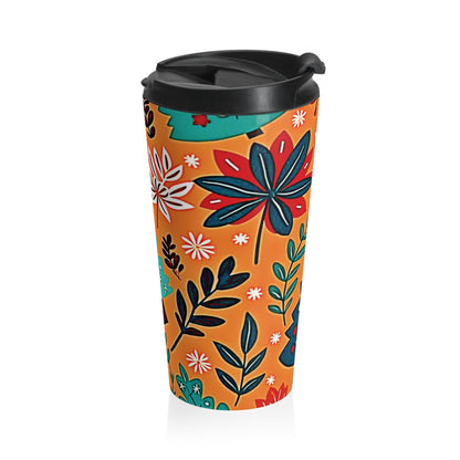 Autumn Floral Leaves Travel Mug | Orange Botanical Stainless Steel