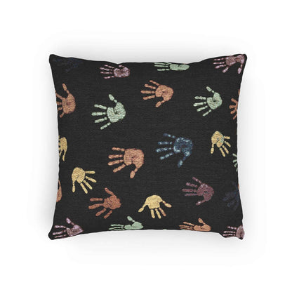 Colorful Handprint Pattern Pillow | Multicolor Hands on Black Throw Pillow