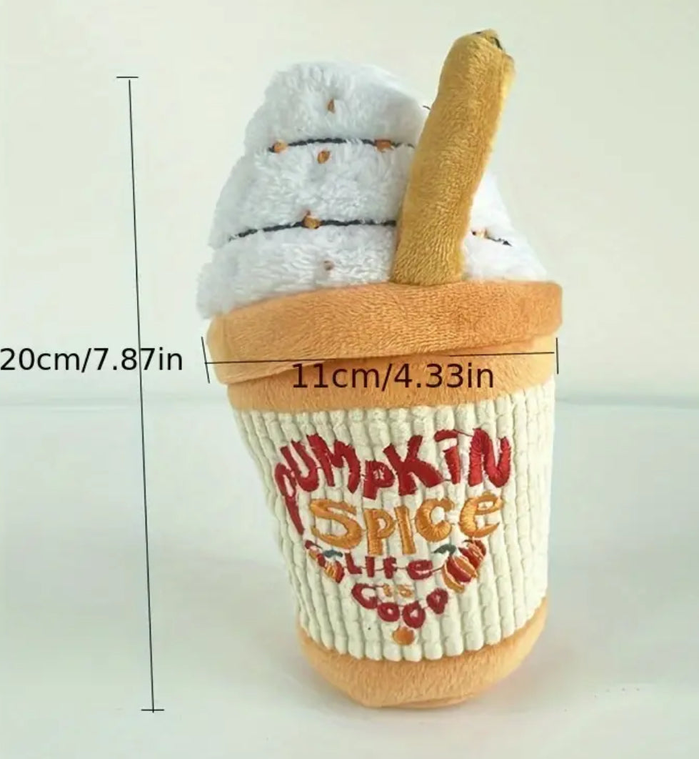 Pumpkin Spice Coffee Dog Toy | Plush Squeaky Dog Toy for Small and Large Dogs