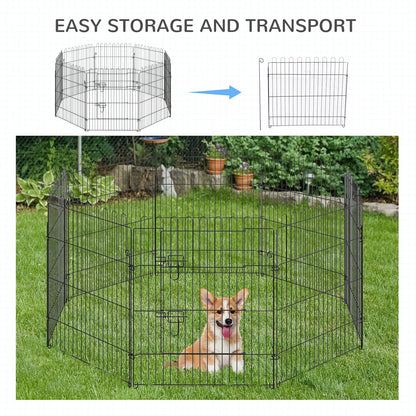 24inch 8-Panel Dog Playpen Octagon Pet Exercise Playpen Crate Foldable Dog Cage Pen Puppy Kennel, Black
