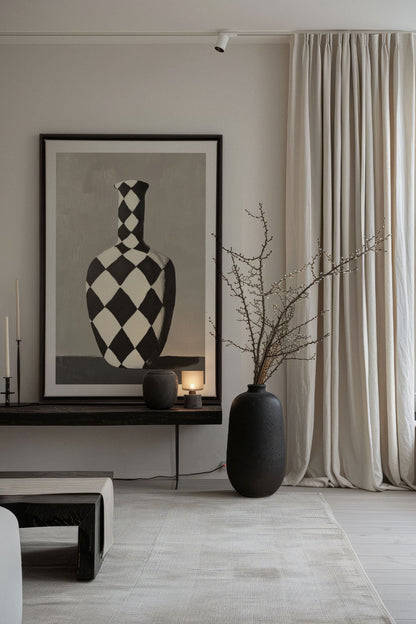 VASE EN DAMIER, Oeuvre sur toile étirée