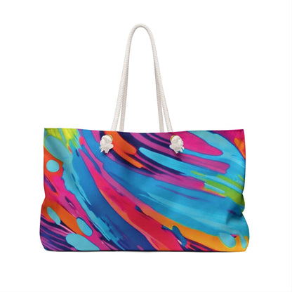Abstract Neon Paint Swirl Weekender Bag | Colorful Travel Tote | Large Tote Bag