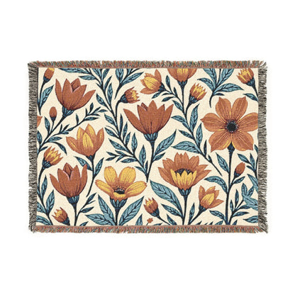 Woven Blanket — Boho Floral Throw Blanket, Vintage-Inspired Tulip & Poppy Pattern