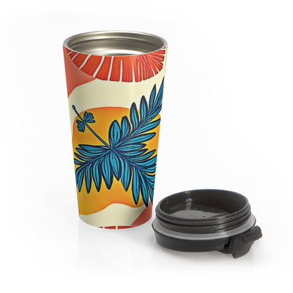Tropical Palm Leaves Travel Mug | Floral Hibiscus Stainless Steel
