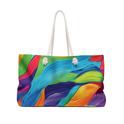 Colorful Abstract Paint Brush Strokes Weekender Bag | Vibrant Swirl Large Tote Bag