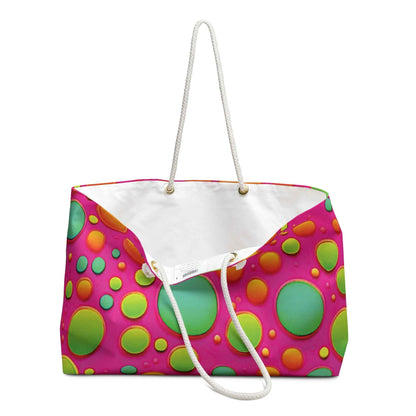 Colorful Bubble Pattern Weekender Bag | Neon Pink Green Orange, Large Tote Bag
