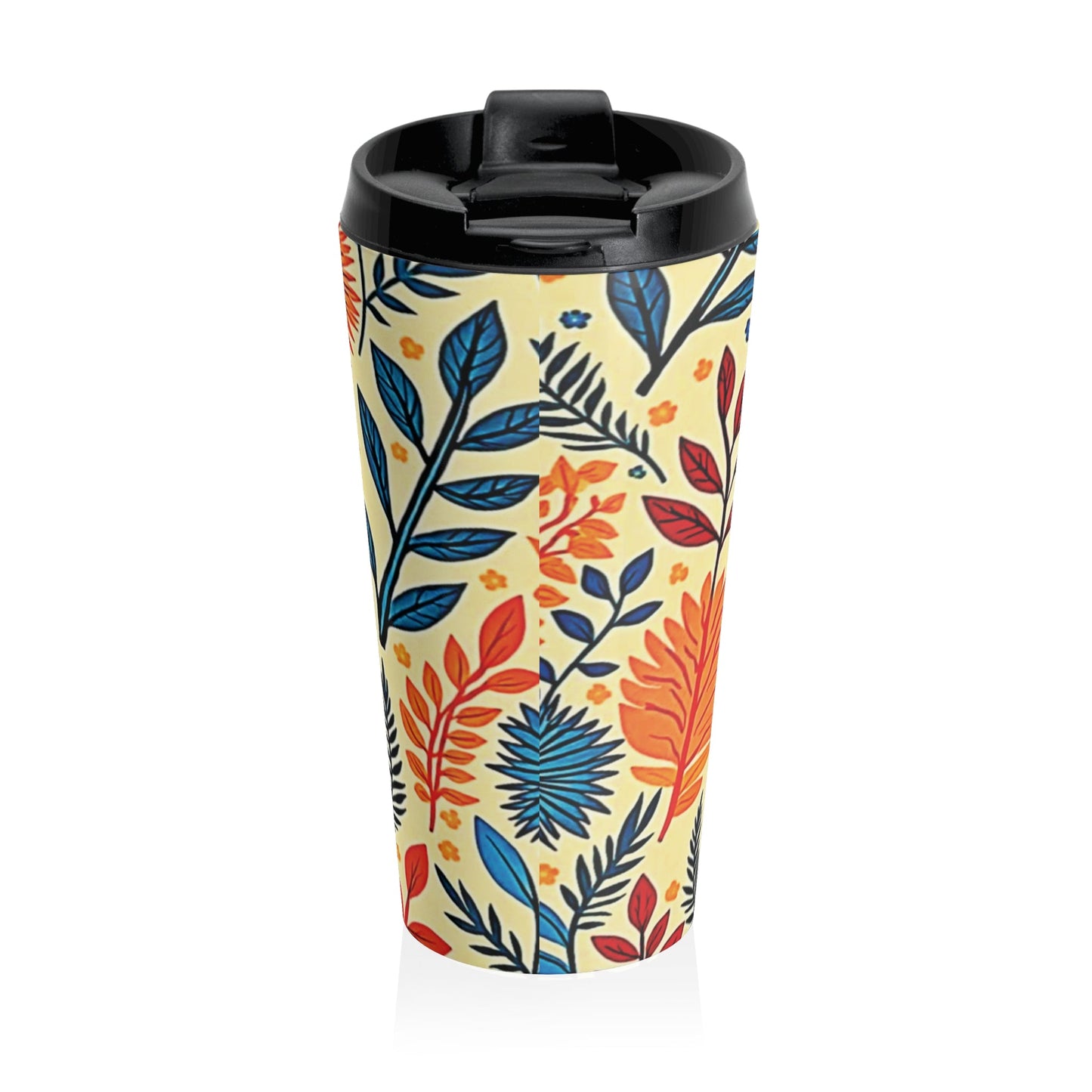 Colorful Floral Pattern Stainless Steel Travel Mug | Blue Orange Botanicals