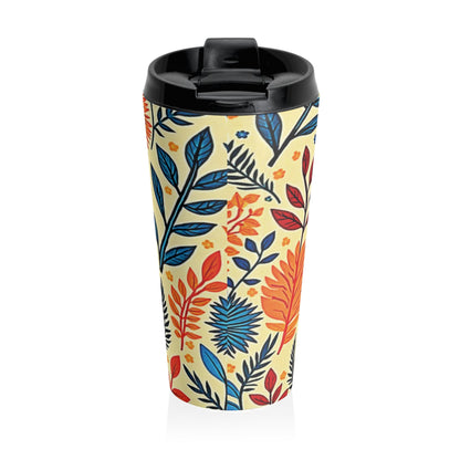 Colorful Floral Pattern Stainless Steel Travel Mug | Blue Orange Botanicals